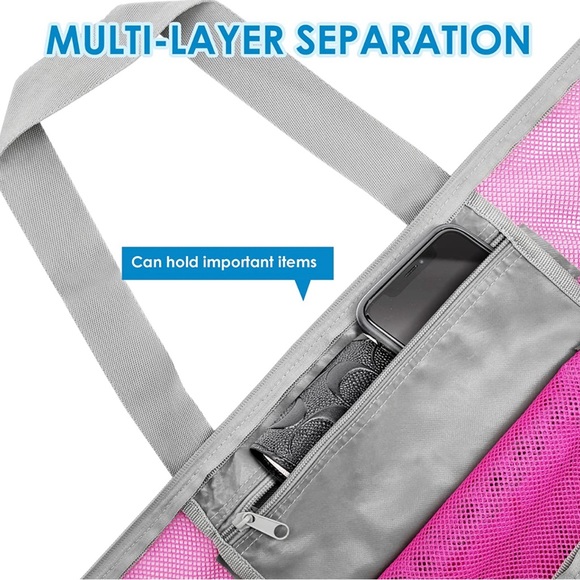 NWT Msaaex Pink Beach Bag Mesh Beach Bags with 9 Pockets Large Beach Tote - Picture 4 of 6